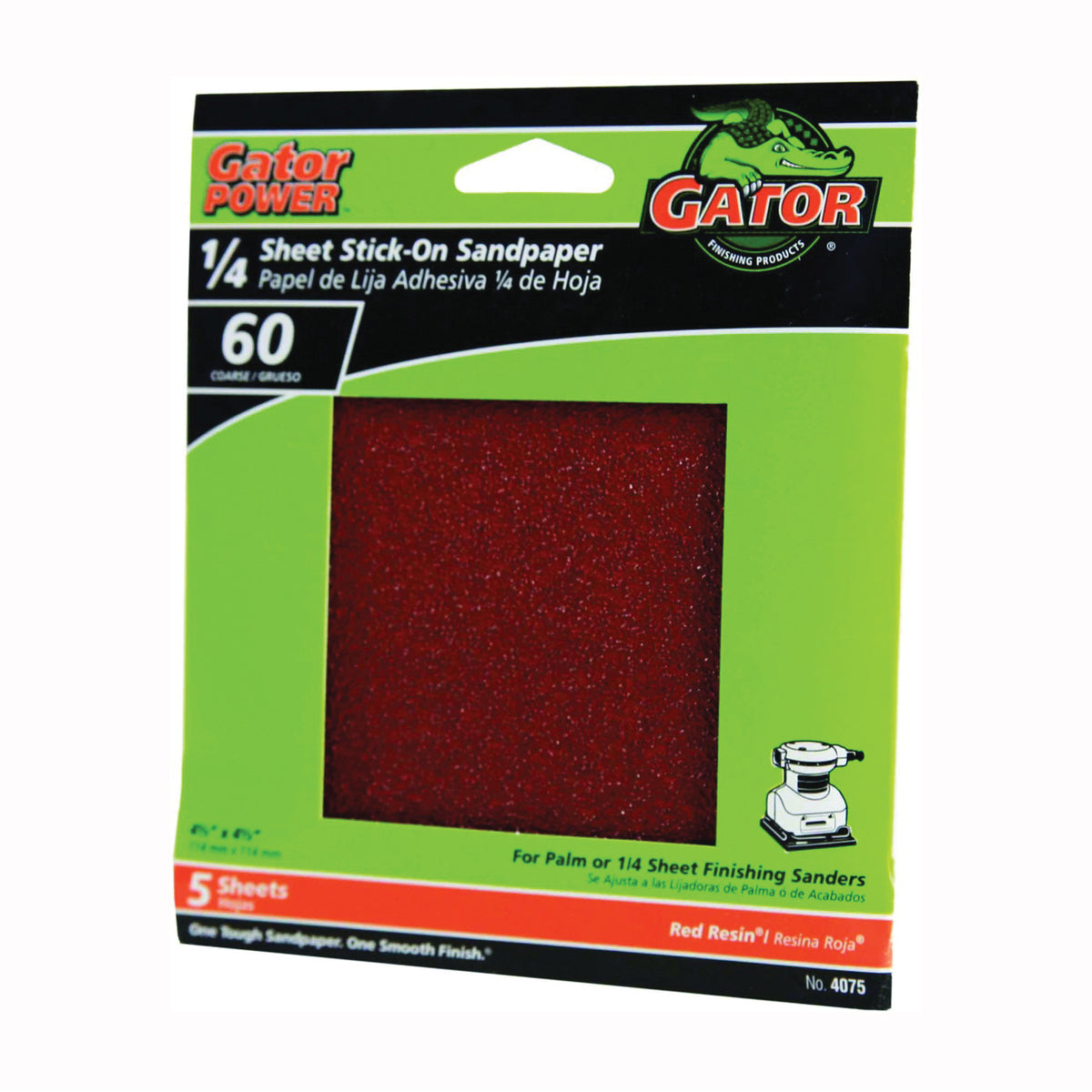 Gator 4075 Sanding Sheet, 4-1/2 in L, 4-1/2 in W, Coarse, 60 Grit, Aluminum Oxide Abrasive