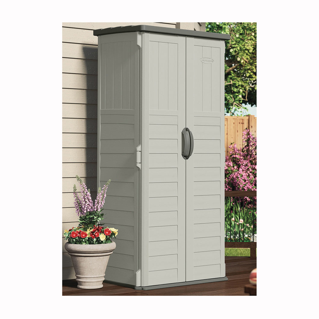 Suncast BMS1250 Storage Shed, 22 cu-ft Capacity, 2 ft 8-1/4 in W, 2 ft 1-1/2 in D, 6 ft H, Resin, Stoney/Vanilla
