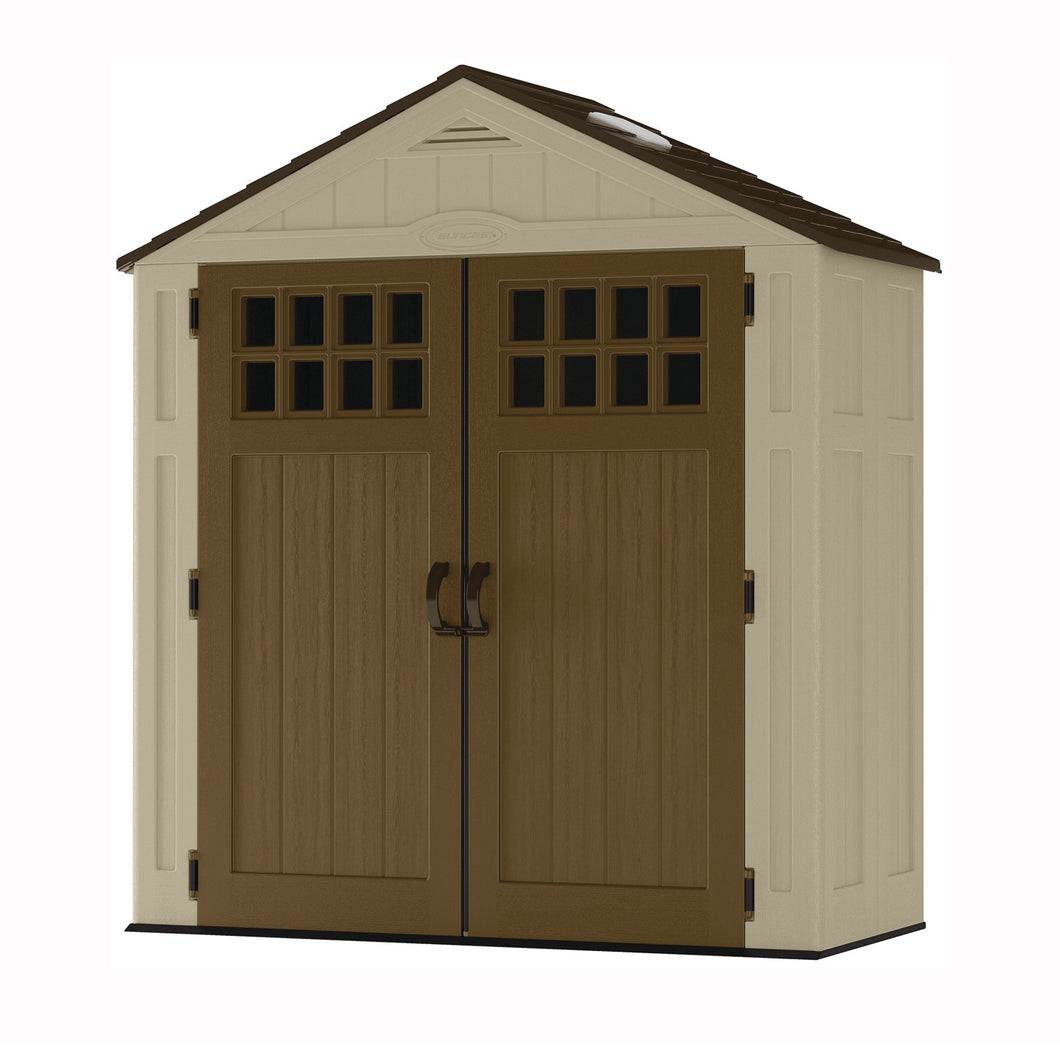 Suncast Everett BMS6310 Storage Shed, 94 cu-ft Capacity, 6 ft 2-3/4 in W, 2 ft 9 in D, 7 ft H, Resin