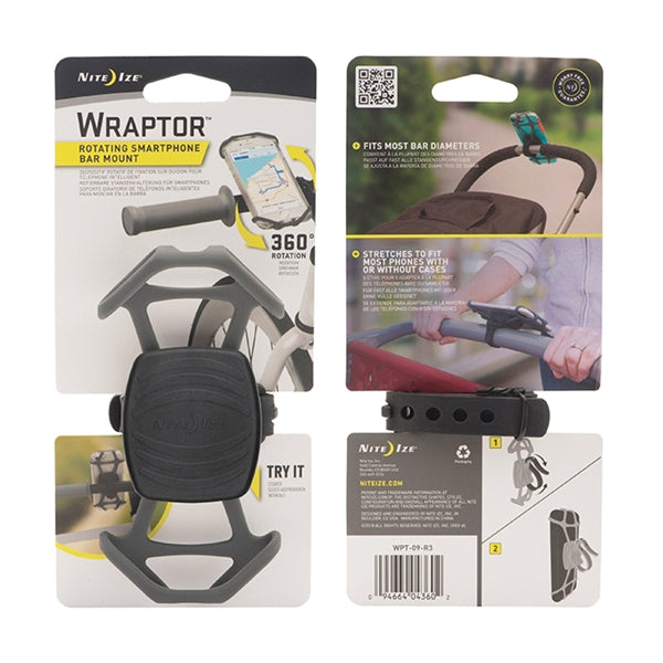 Nite Ize Wraptor WPT-09-R3 Rotating Smart Phone-Mount, Gray, Bar Mounting