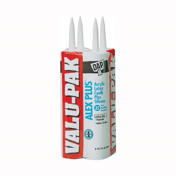 DAP ALEX PLUS 18136 Acrylic Latex Caulk with Silicone, White, -20 to 180 deg F, 10.1 fl-oz Cartridge