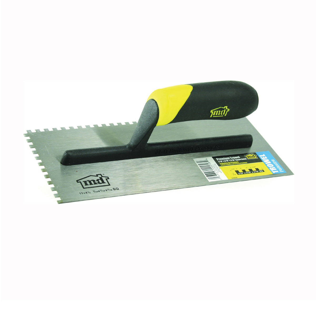 M-D 20058 Tile Installation Trowel, 11 in L, 4-1/2 in W, Square Notch, Comfort Grip Handle