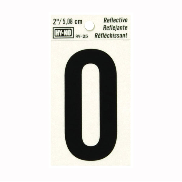 HY-KO RV-25/O Reflective Letter, Character: O, 2 in H Character, Black Character, Silver Background, Vinyl