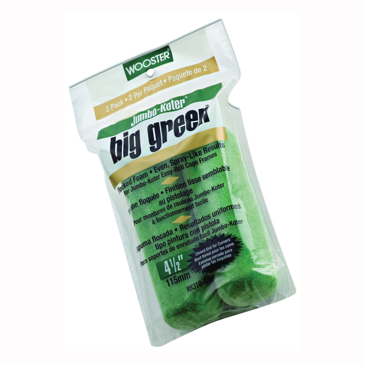 WOOSTER RR310-4 1/2 Paint Roller Cover, 3/8 in Thick Nap, 4-1/2 in L, Foam Cover, Lime Green