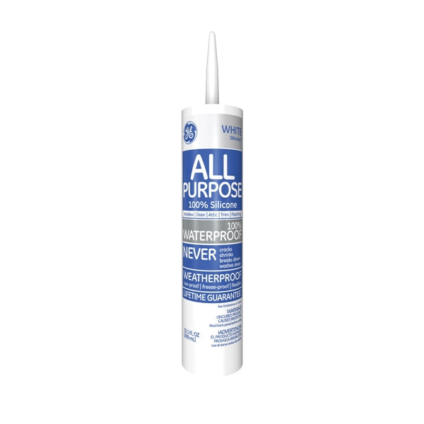 GE Silicone I GE112A Silicone Caulk, White, 10.1 oz Cartridge