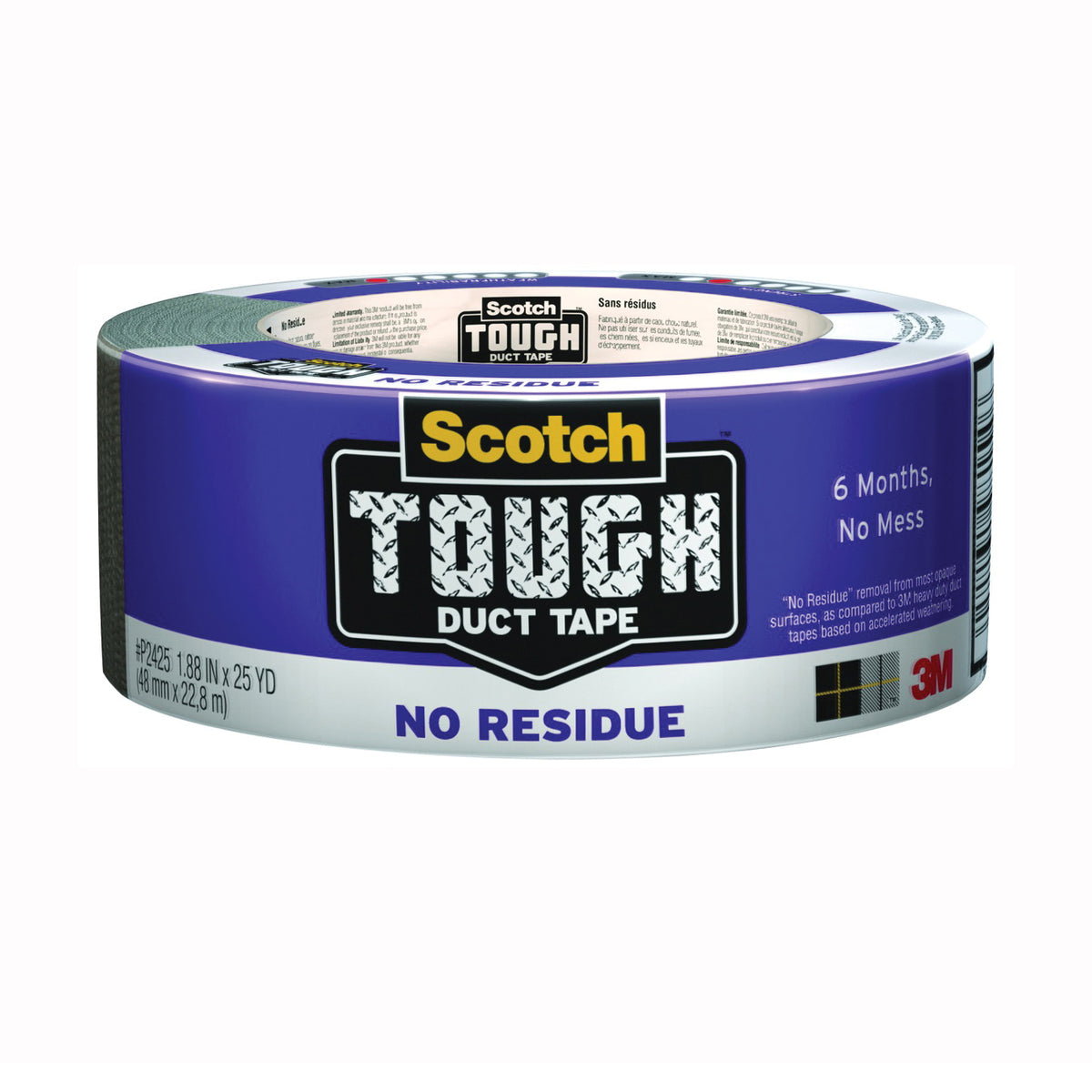Scotch P2425 Tough Duct Tape, 25 yd L, 1.88 in W, Cloth Backing, Gray