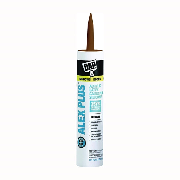 DAP ALEX PLUS 18120 Acrylic Latex Caulk with Silicone, Brown, -20 to 180 deg F, 10.1 fl-oz Cartridge