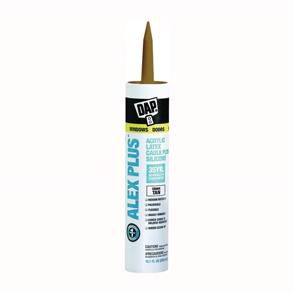 DAP ALEX PLUS 18122 Acrylic Latex Caulk with Silicone, Cedar Tan, -20 to 180 deg F, 10.1 fl-oz Cartridge