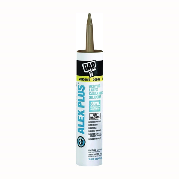 DAP ALEX PLUS 18124 Acrylic Latex Caulk with Silicone, Dark Bronze, -20 to 180 deg F, 10.1 fl-oz Cartridge