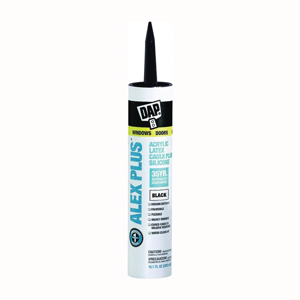 DAP ALEX PLUS 18126 Acrylic Latex Caulk with Silicone, Black, -20 to 180 deg F, 10.1 fl-oz Cartridge