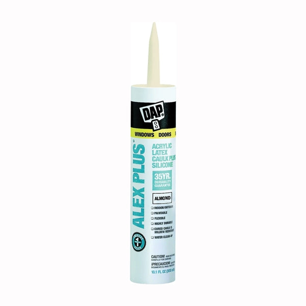 DAP ALEX PLUS 18130 Acrylic Latex Caulk with Silicone, Almond, -20 to 180 deg F, 10.1 fl-oz Cartridge