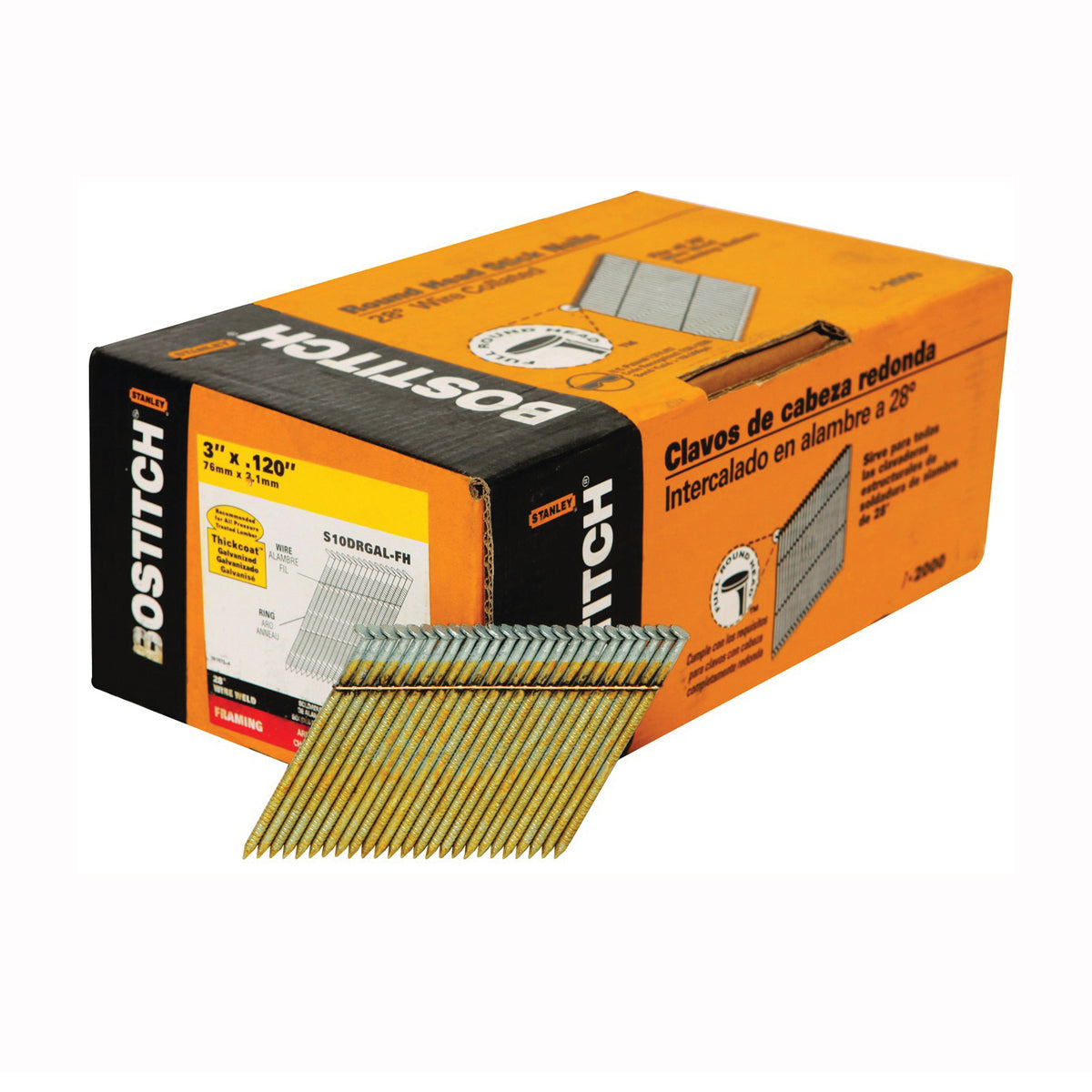 Bostitch S10DRGAL-FH Framing Nail, 3 in L, Thickcoat, Full Round Head, Ring Shank