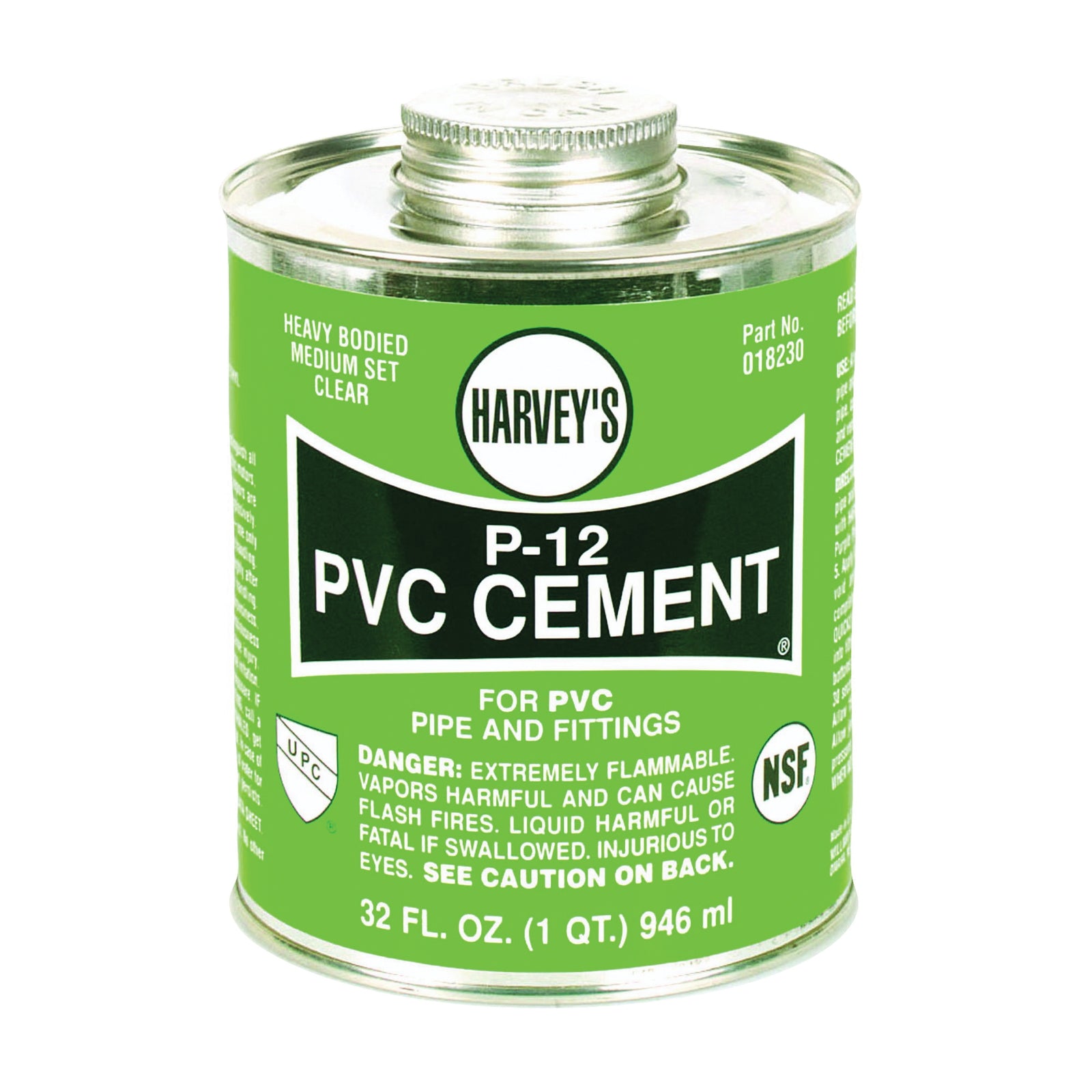 Harvey 018230-12 Solvent Cement, 32 oz Can, Liquid, Clear