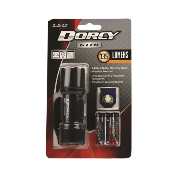 Dorcy 41-4242 Flashlight, AAA Battery, LED Lamp, 135 Lumens, 15.24 m Beam Distance, 2 hr Run Time, Blue/Red/Teal/Yellow