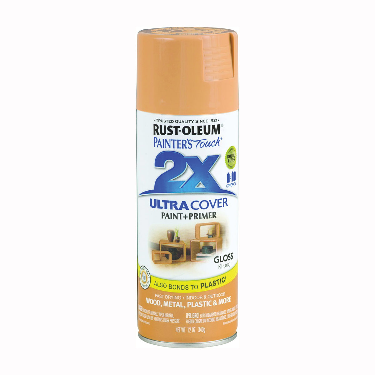 RUST-OLEUM PAINTER'S Touch 249103 Gloss Spray Paint, Gloss, Khaki, 12 oz, Aerosol Can