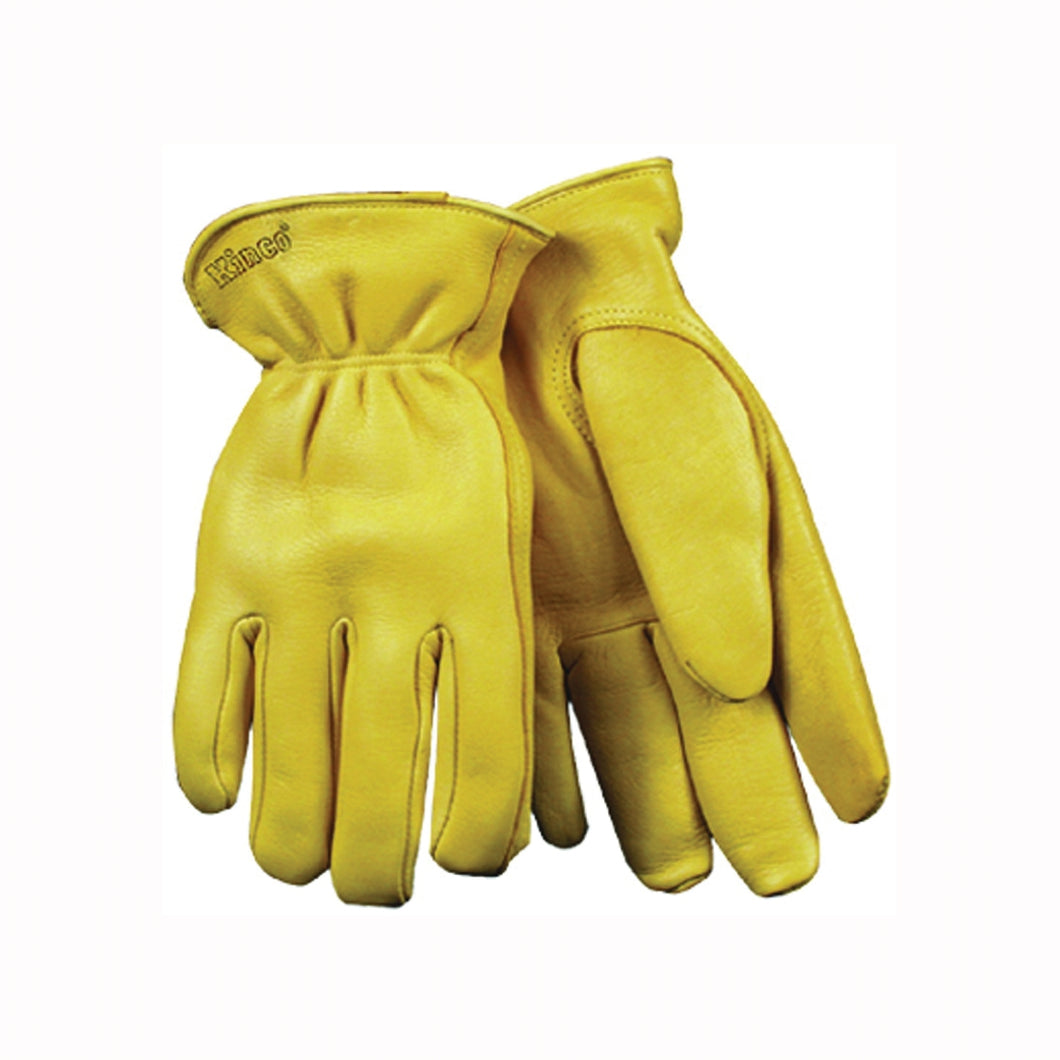 Heatkeep 90HK-M Driver Gloves, Men's, M, 10 in L, Keystone Thumb, Easy-On Cuff, Deerskin Leather, Yellow