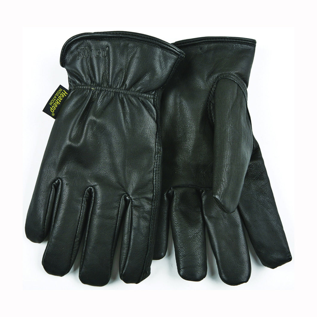 Heatkeep 93HK-L Driver Gloves, Men's, L, 10-1/4 in L, Keystone Thumb, Easy-On Cuff, Goatskin Leather, Black