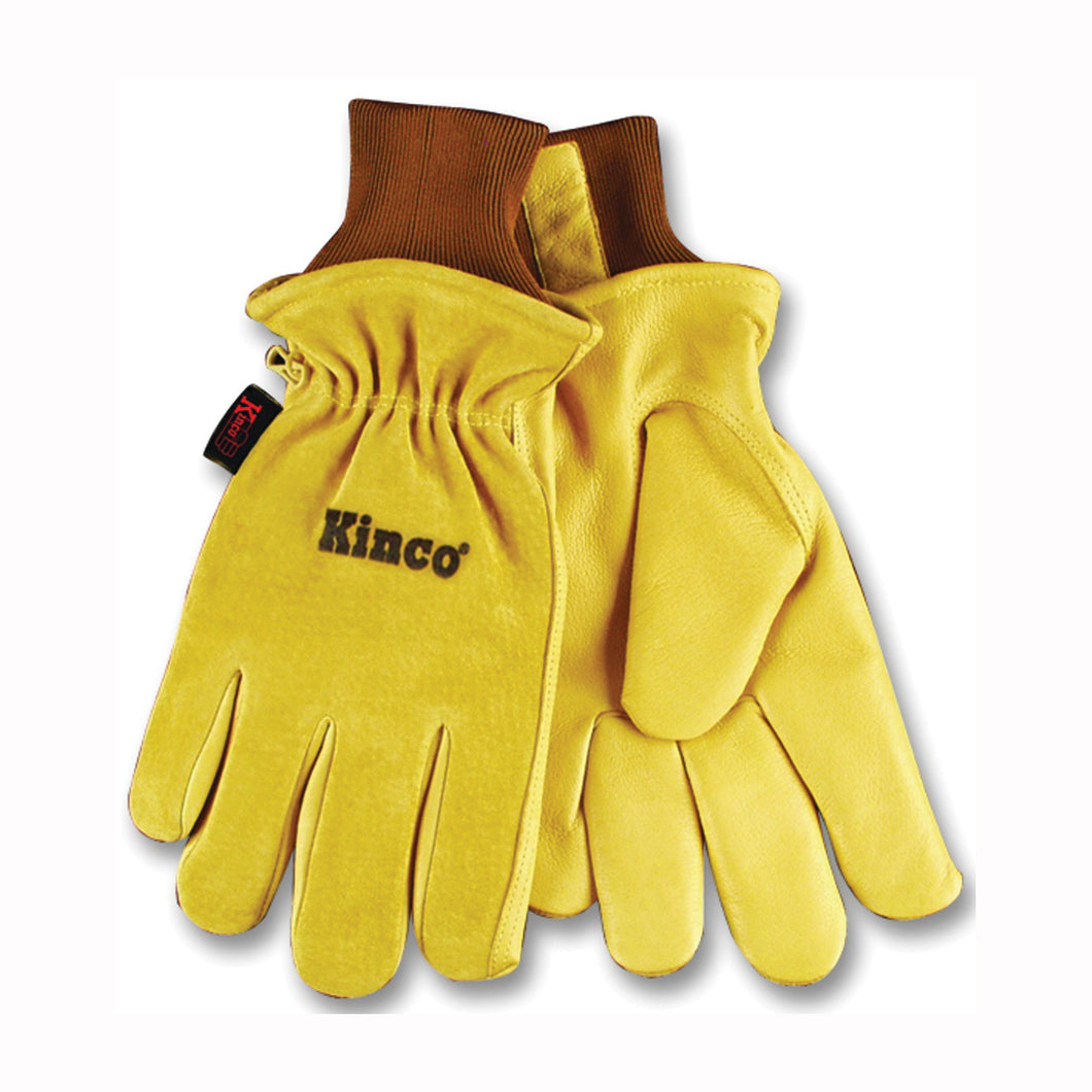 Heatkeep 94HK-XL Protective Gloves, Men's, XL, 13 in L, Keystone Thumb, Knit Wrist Cuff, Pigskin Leather, Gold