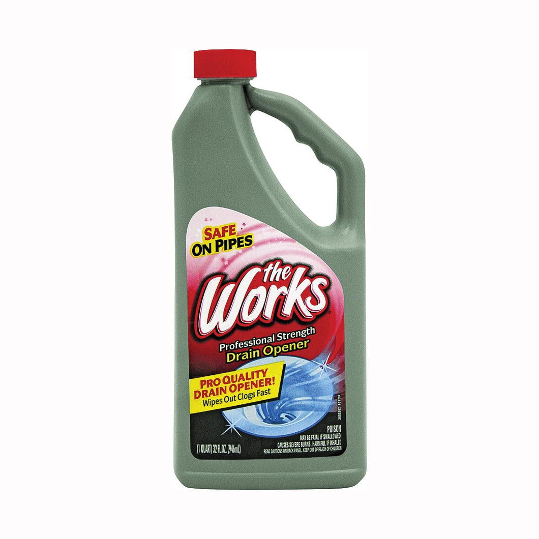 The Works 33320WK Drain Opener, Liquid, Light Yellow, Slight Vinegar, 32 oz Bottle