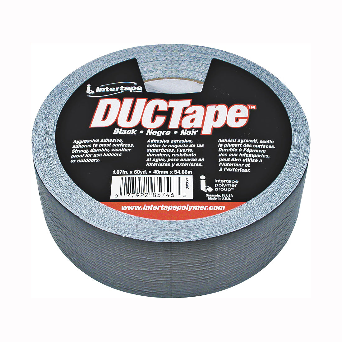 IPG 20C-BK2 Duct Tape, 60 yd L, 1.88 in W, Polyethylene-Coated Cloth Backing, Black