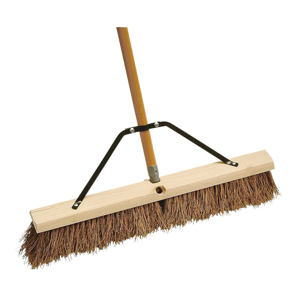 Simple Spaces 93220 Push Broom, 24 in Sweep Face, 3 in L Trim, Palmyra Bristle, 60 in L, Threaded with Brace