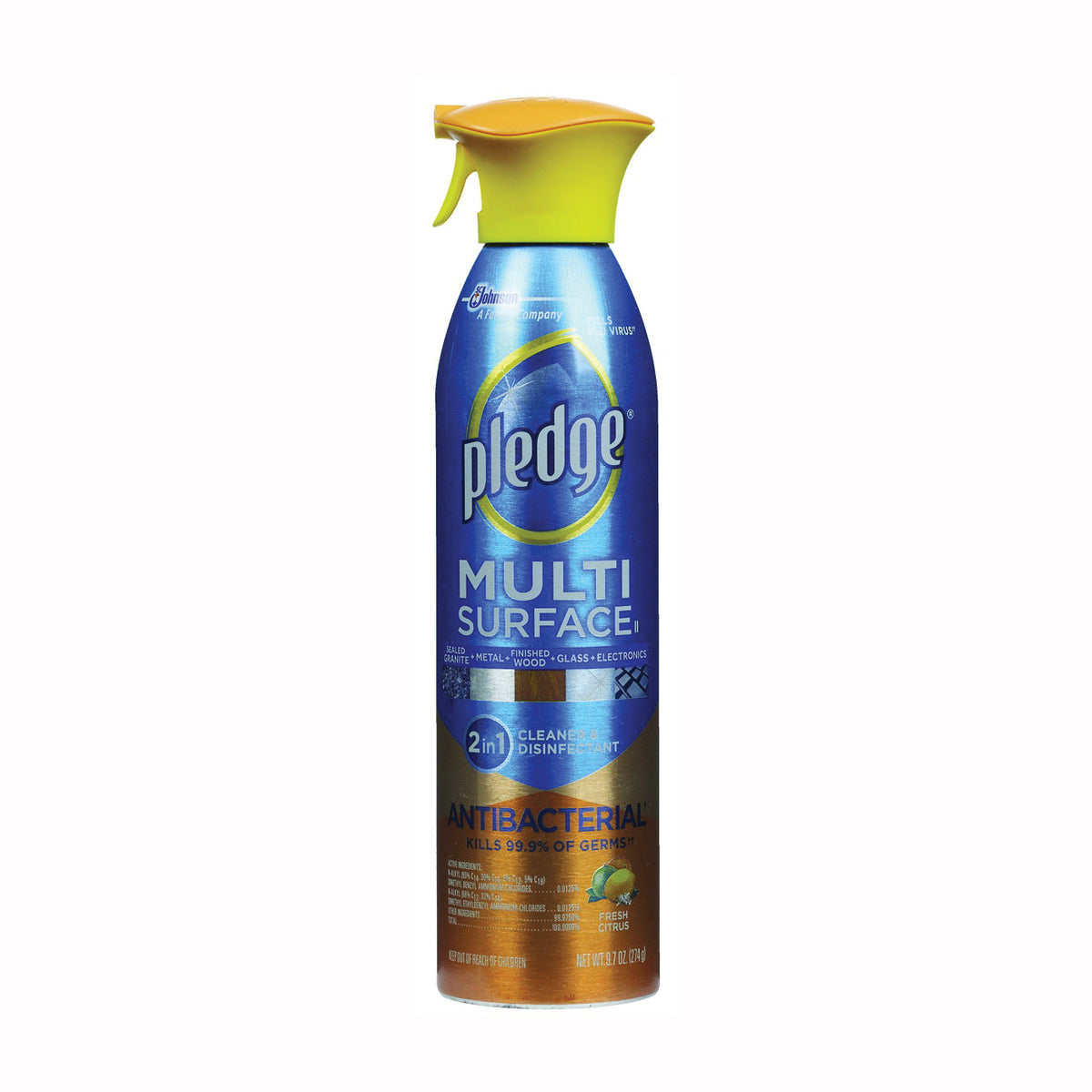 Pledge 72354 Cleaner, 9.7 oz Can, Citrus, Clear