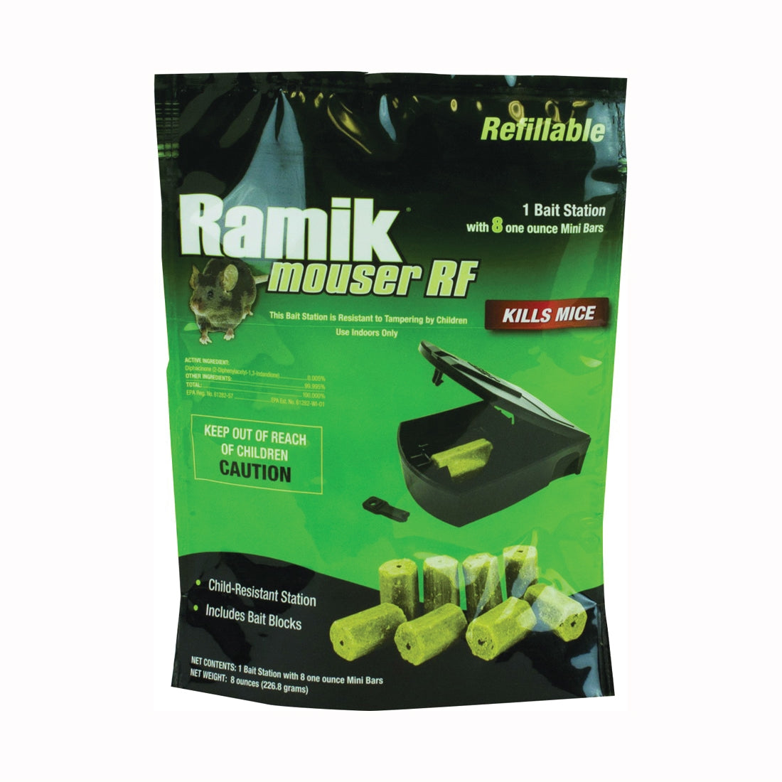 NEOGEN Ramik 000800 Refillable Bait Station, 8 oz Bait, Green