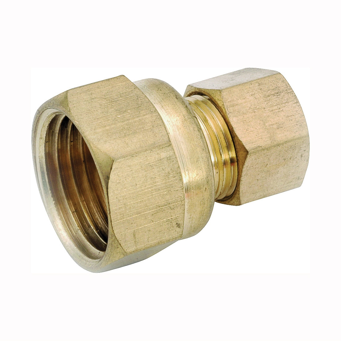 Anderson Metals 750066-0608 Tubing Coupling, 3/8 x 1/2 in, Compression x FIP, Brass