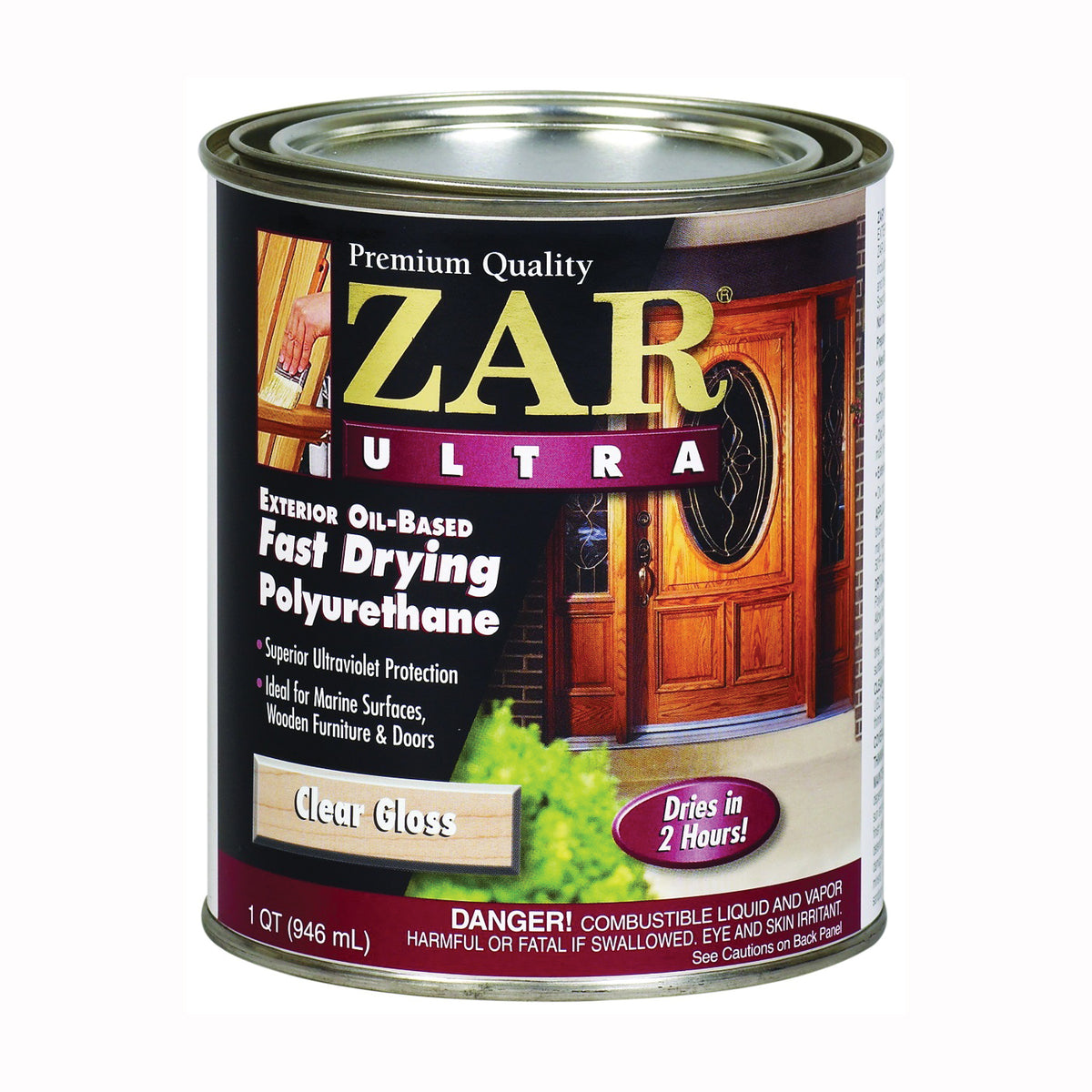 ZAR 34012 Exterior Polyurethane, Gloss, Liquid, Amber, 1 qt, Can