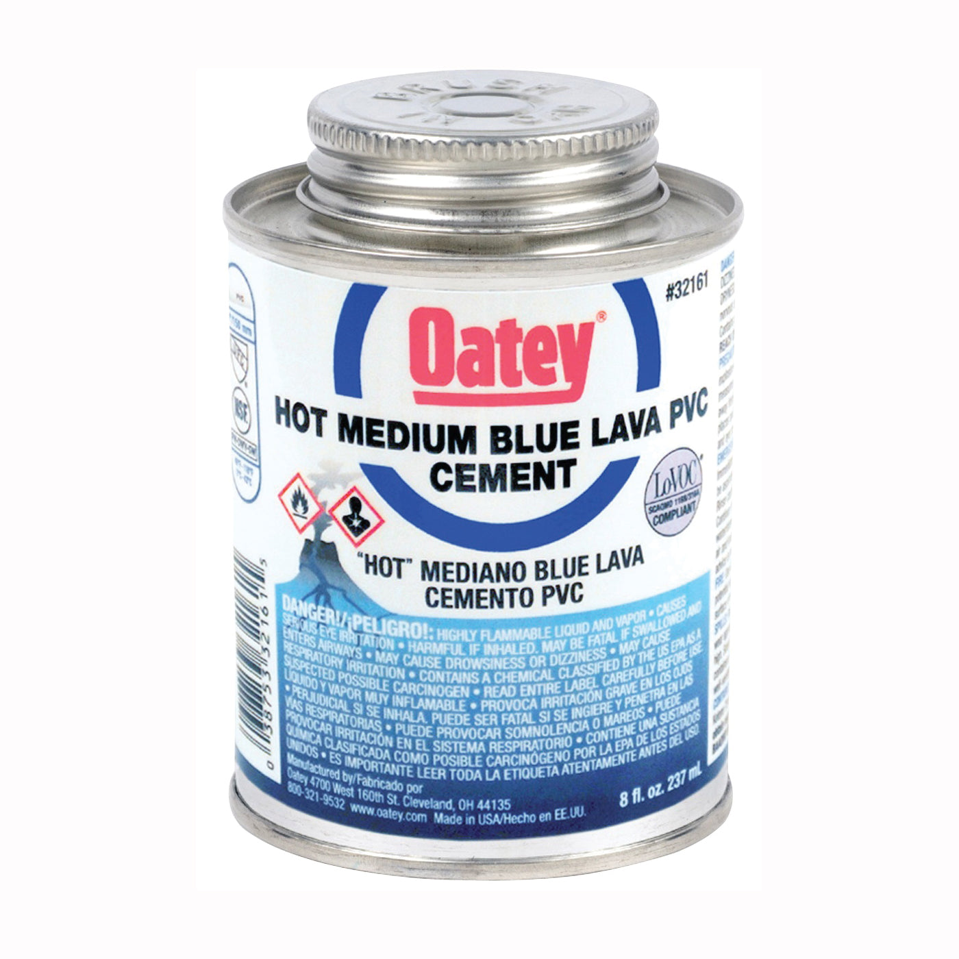 Oatey 32161 Solvent Cement, 8 oz Can, Liquid, Blue