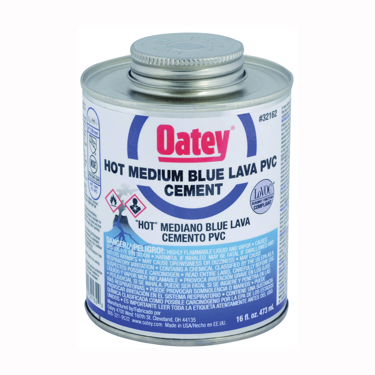 Oatey 32162 Solvent Cement, 16 oz Can, Liquid, Blue