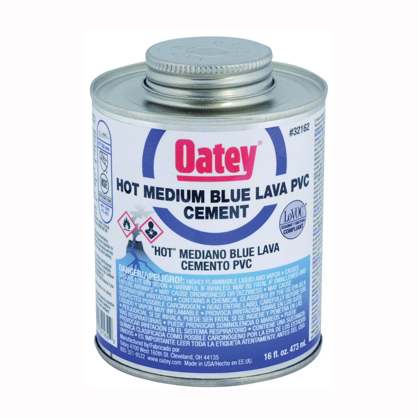 Oatey 32162 Solvent Cement, 16 oz Can, Liquid, Blue