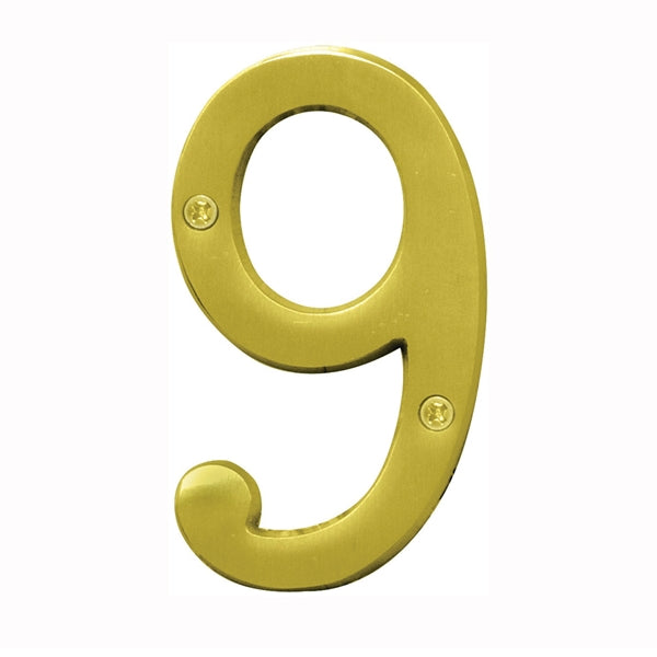 HY-KO Prestige Series BR-43BB/9 House Number, Character: 9, 4 in H Character, Brass Character, Solid Brass