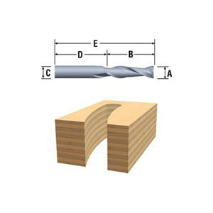 Bosch 85911MC Router Bit, 1/4 in Dia Cutter, 2-1/2 in OAL, 1/4 in Dia Shank, 2-Cutter, Carbide