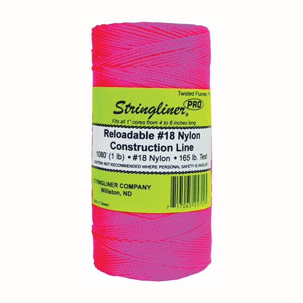 Stringliner Pro Series 35709 Construction Line, #18 Dia, 1080 ft L, 165 lb Working Load, Nylon, Fluorescent Pink