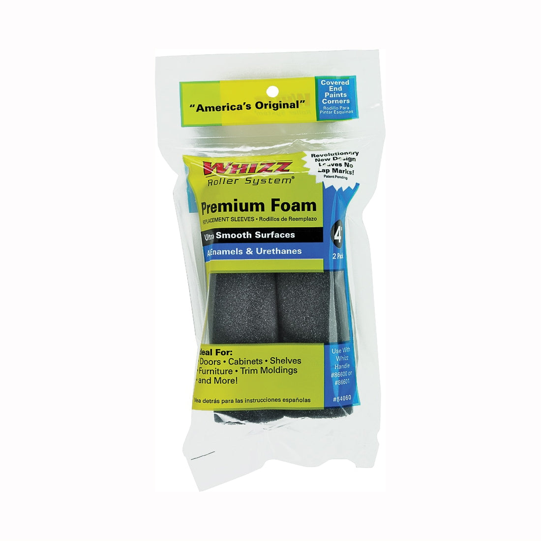 WHIZZ 54060 Paint Roller Cover, 1/4 in Thick Nap, 4 in L, Foam Cover, Black