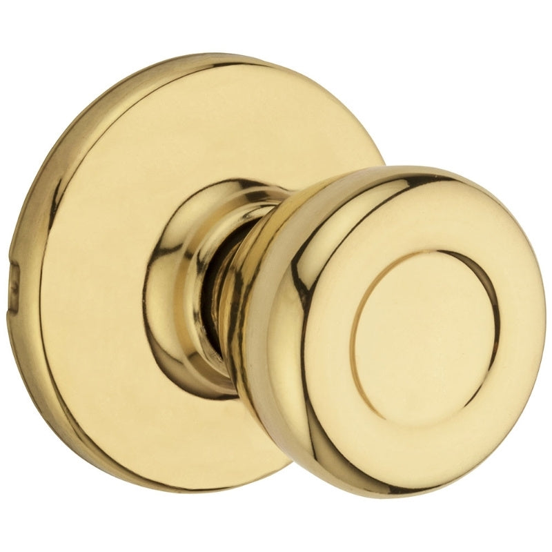 Kwikset 200T3CPRCLRCS Door Knob, Polished Brass, 1-3/8 to 1-3/4 in Thick Door, 2-1/4 in Strike