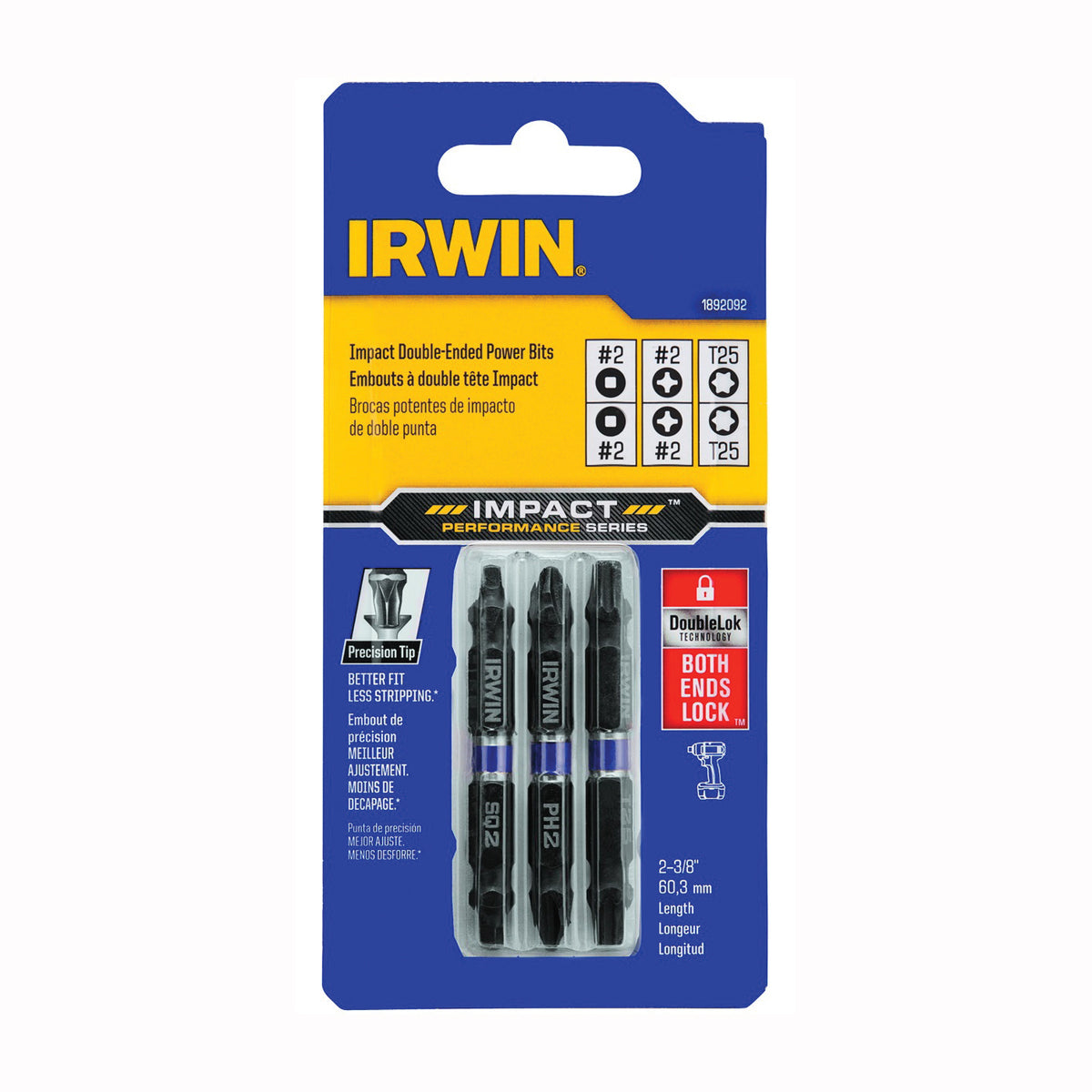 IRWIN 1892092 Impact Bit Set, 3-Piece, Double-Ended, Steel