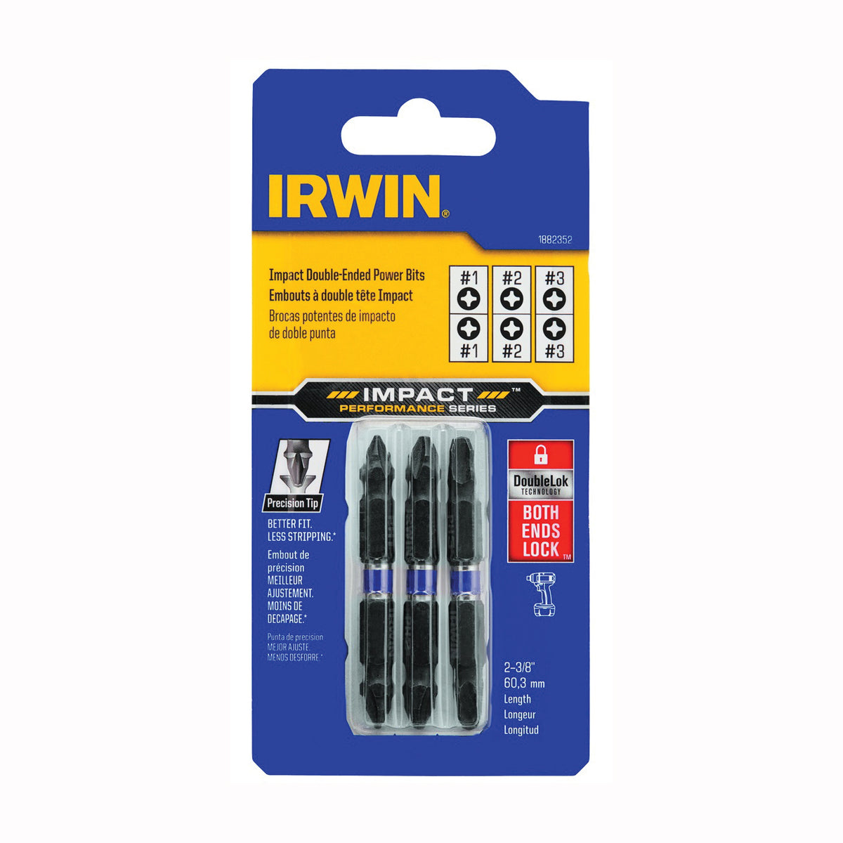 IRWIN 1882352 Impact Bit Set, 3-Piece, Double-Ended, Steel