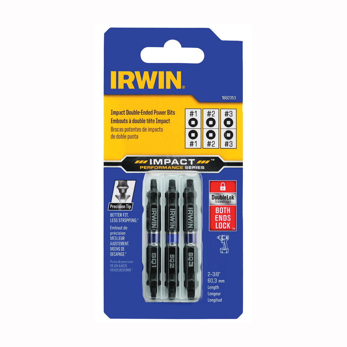 IRWIN 1882353 Impact Bit Set, 3-Piece, Double-Ended, Steel