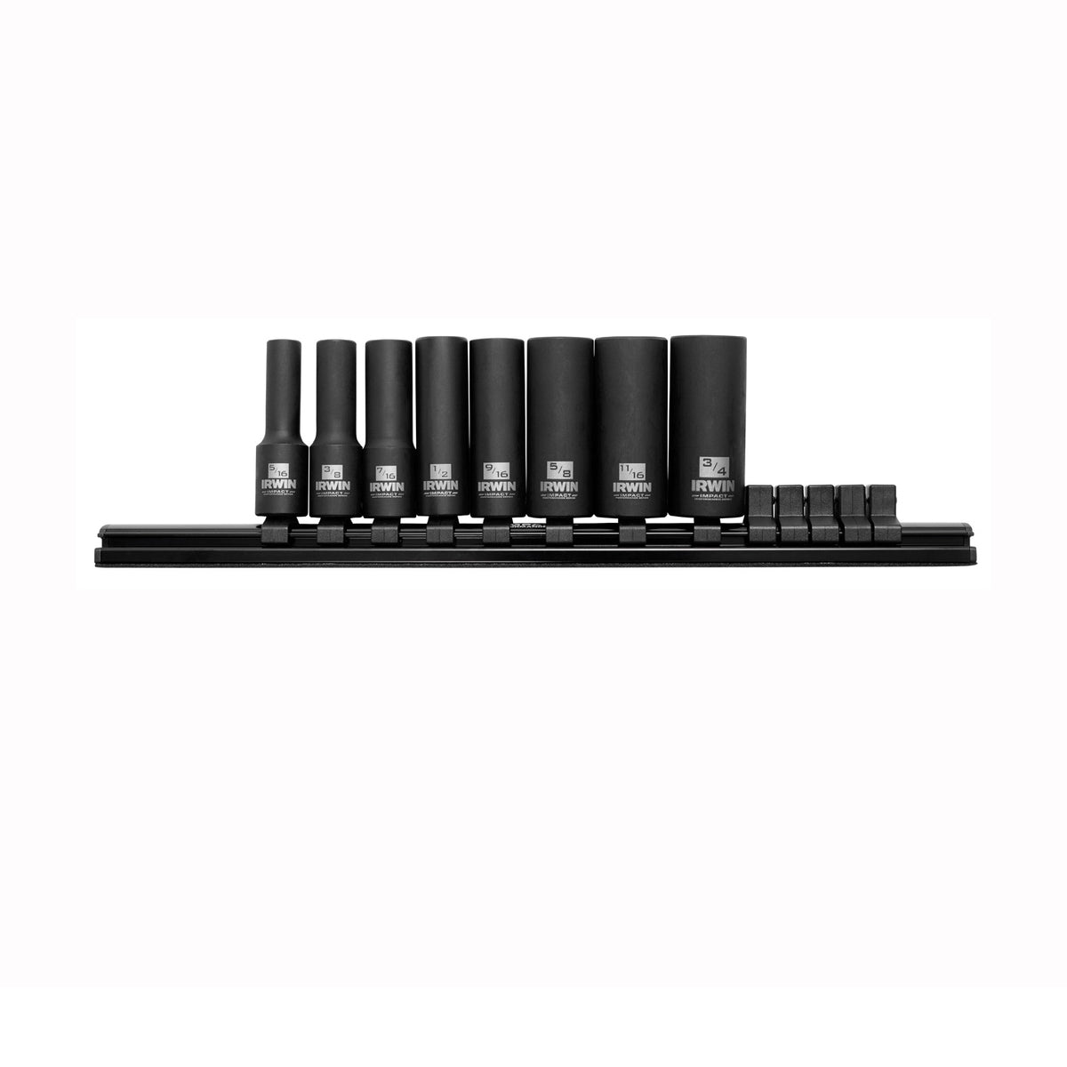 IRWIN 1877481 Impact Socket Rail Set, 3/8 in Drive, Square Drive, 6-Point, Molybdenum Steel, Black Oxide