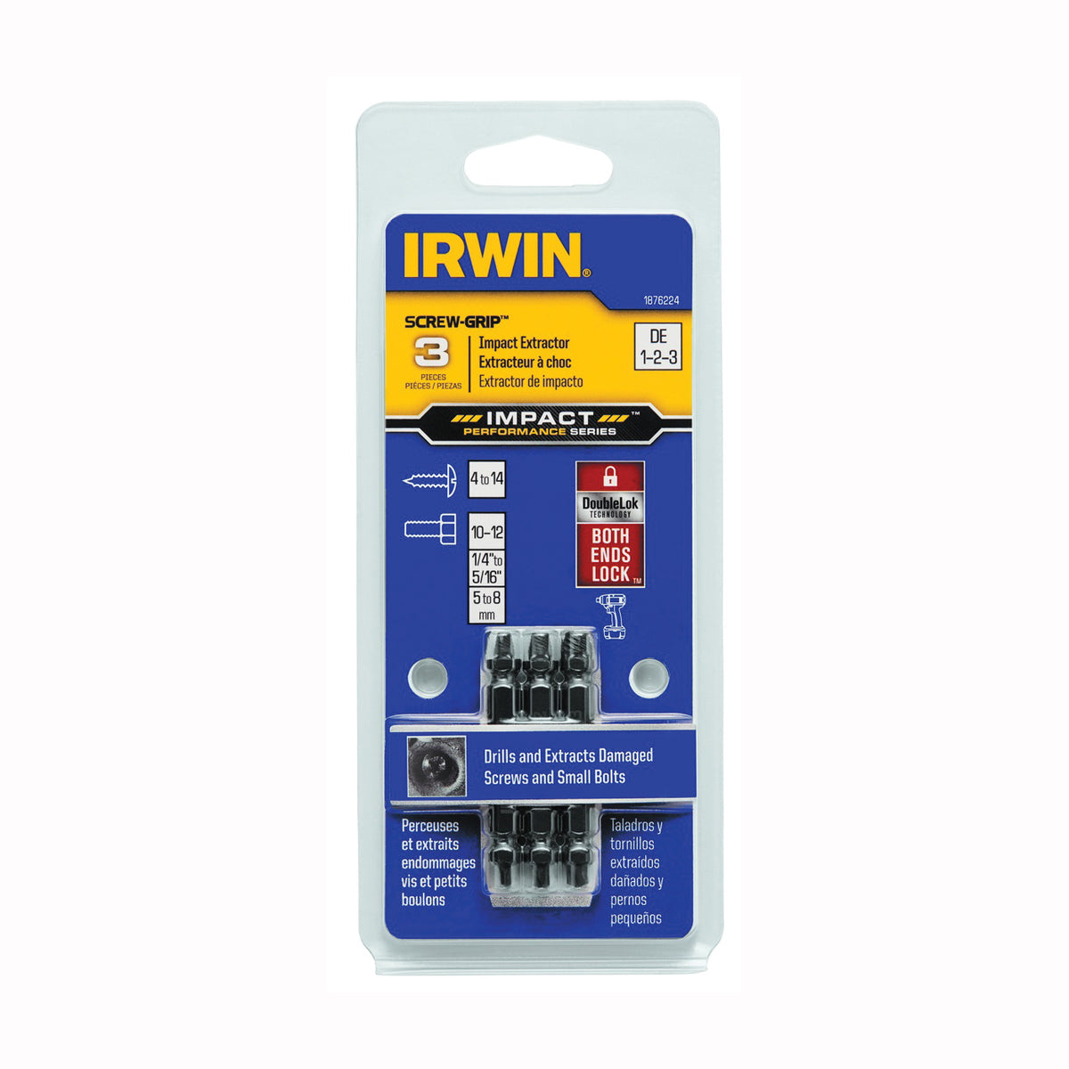 IRWIN SCREW-GRIP 1876224 Screw Extractor Set, 3-Piece, HSS
