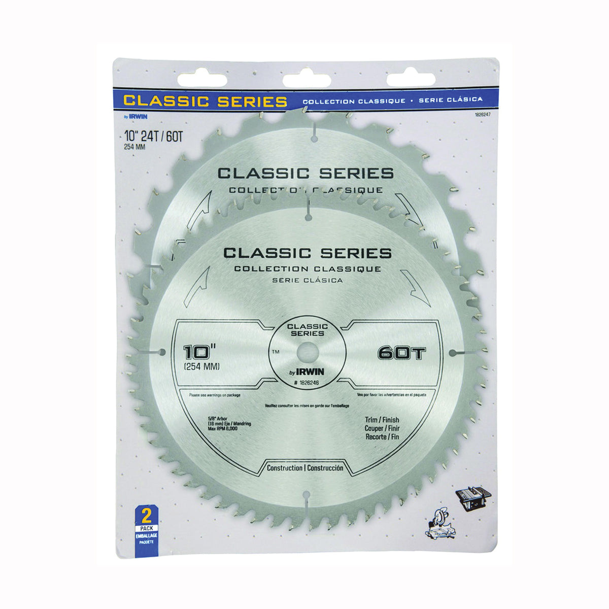 IRWIN 1826247 Circular Saw Blade, 10 in Dia, 5/8 in Arbor, 24/60-Teeth