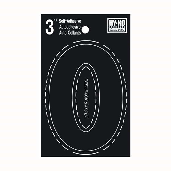 HY-KO 30400 Series 30410 Die-Cut Number, Character: 0, 3 in H Character, Black Character, Vinyl