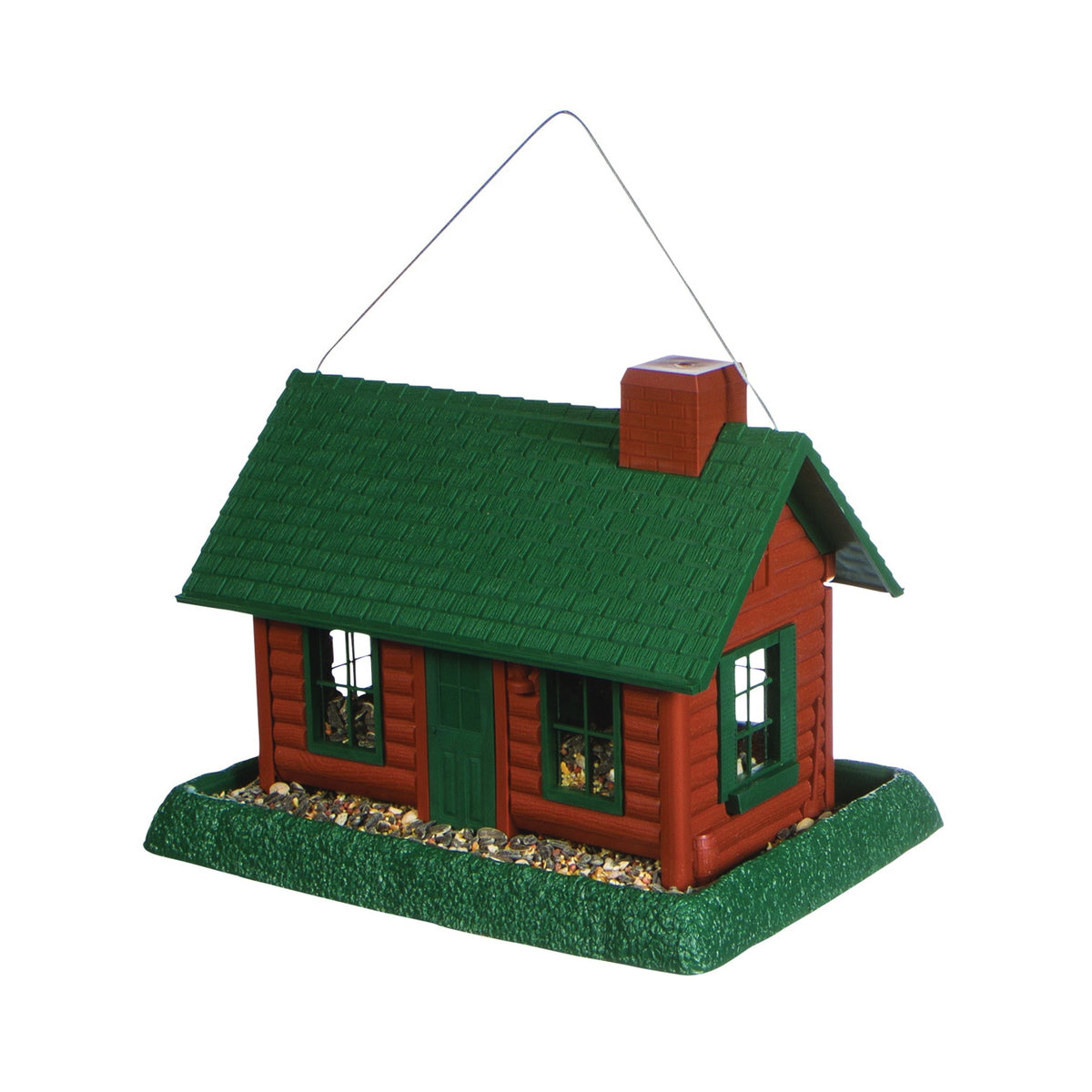North States 9063 Hopper Bird Feeder, Log Cabin, 8 lb, Plastic, Green, 11 in H, Hanging/Pole Mounting
