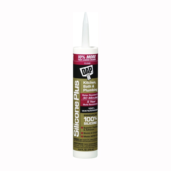 DAP Silicone Plus 08781 Sealant, Clear, -40 to 300 deg F, 10.1 fl-oz Cartridge