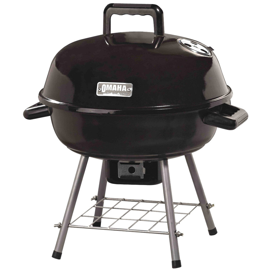 Omaha Charcoal Kettle Grill, 1-Grate, Black, Steel Body
