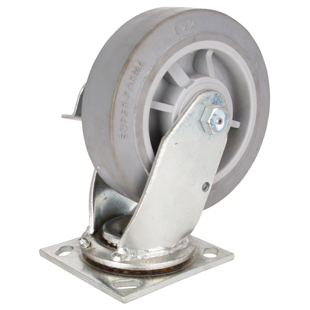 ProSource JC-T06 Swivel/Brake Caster, 6 in Dia Wheel, 2 in W Wheel, Thermoplastic Rubber Wheel, Gray, 500 lb