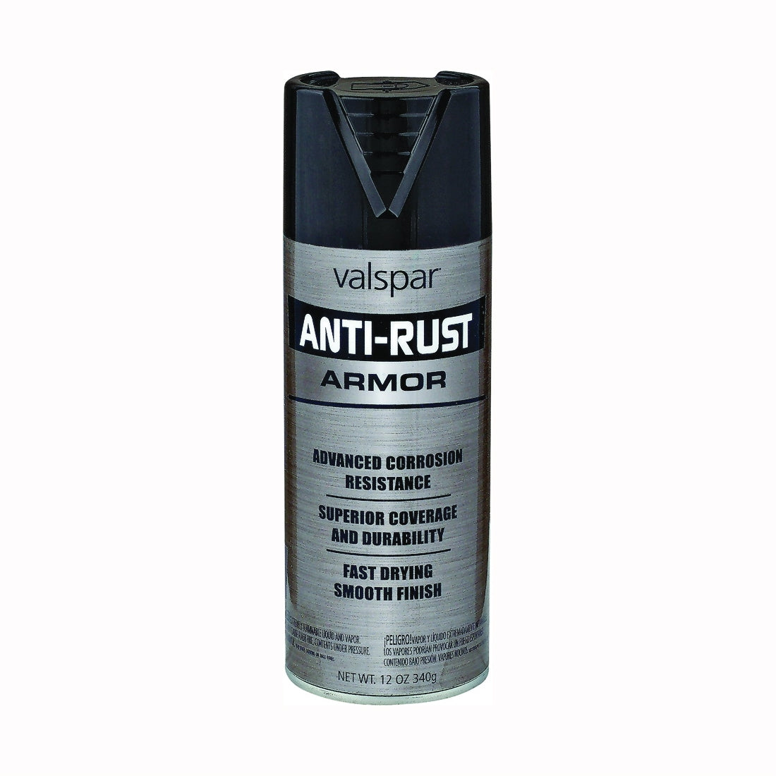 Valspar 044.0021925.076 Anti-Rust Enamel Spray Paint, Satin, Wrought Iron Black, 12 oz, Aerosol Can