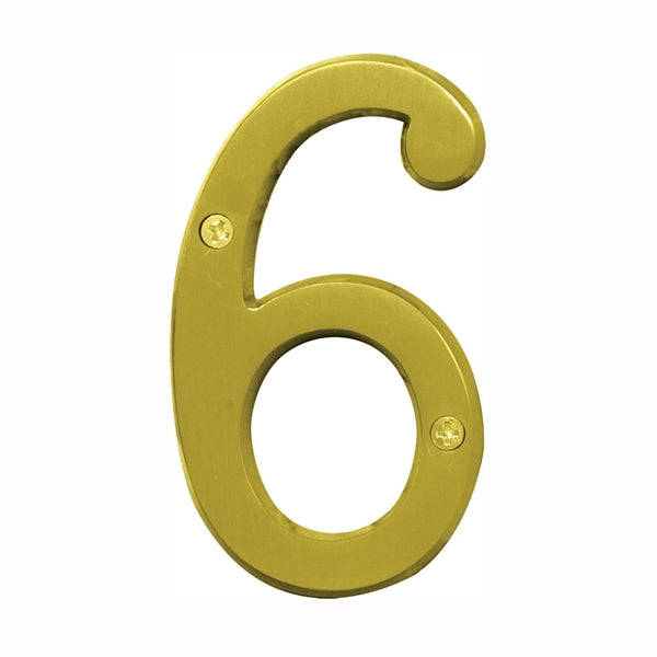 HY-KO Prestige Series BR-43BB/6 House Number, Character: 6, 4 in H Character, Brass Character, Brass